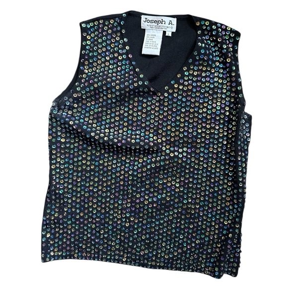 Joseph A. vintage black Vest with Rainbow sequins - Women’s Size L - Picture 2 of 5